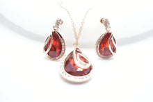 Load image into Gallery viewer, 18K Gold plated Tear Drop Ruby Color Crystal Fashion Necklace Set MariaKinz