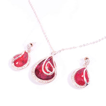 Load image into Gallery viewer, 18K Gold plated Tear Drop Ruby Color Crystal Fashion Necklace Set MariaKinz