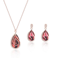 Load image into Gallery viewer, 18K Gold plated Tear Drop Ruby Color Crystal Fashion Necklace Set MariaKinz