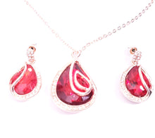 Load image into Gallery viewer, 18K Gold plated Tear Drop Ruby Color Crystal Fashion Necklace Set MariaKinz