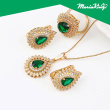 Load image into Gallery viewer, 18K Gold plated designer lab-created Emerald and crystal jewelry set MariaKinz