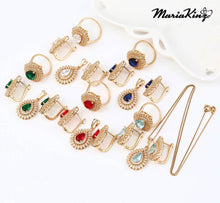 Load image into Gallery viewer, 18K Gold plated designer lab-created Emerald and crystal jewelry set - MariaKinz