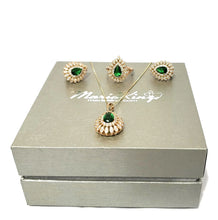 Load image into Gallery viewer, 18K Gold plated designer lab-created Emerald and crystal jewelry set - MariaKinz