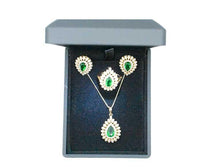 Load image into Gallery viewer, 18K Gold plated designer lab-created Emerald and crystal jewelry set - MariaKinz