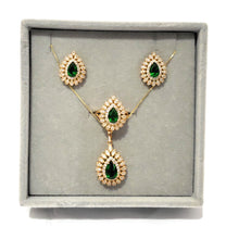 Load image into Gallery viewer, 18K Gold plated designer lab-created Emerald and crystal jewelry set MariaKinz