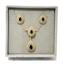 Load image into Gallery viewer, 18K Gold plated designer lab-created Emerald and crystal jewelry set - MariaKinz