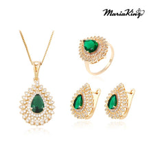 Load image into Gallery viewer, 18K Gold plated designer lab-created Emerald and crystal jewelry set MariaKinz