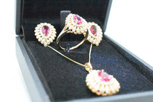 Load image into Gallery viewer, 18K Gold plated, simulated red ruby and crystal jewelry set MariaKinz