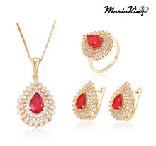 Load image into Gallery viewer, 18K Gold plated, simulated red ruby and crystal jewelry set MariaKinz