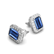Load image into Gallery viewer, MariaKinz 18K White Gold Plated Sapphire Color CZ Rectangular Stud Earrings