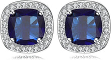 Load image into Gallery viewer, MariaKinz 18K White Gold Plated Sapphire Color CZ Square Stud Earrings