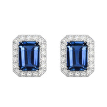 Load image into Gallery viewer, MariaKinz 18K White Gold Plated Sapphire Color CZ Rectangular Stud Earrings