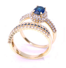 Load image into Gallery viewer, Gold Plated Paved & Oval Sapphire Color CZ Halo Ring with Band, Created for MariaKinz MariaKinz