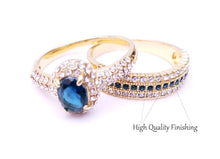 Load image into Gallery viewer, Gold Plated Paved & Oval Sapphire Color CZ Halo Ring with Band, Created for MariaKinz MariaKinz