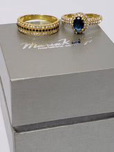 Load image into Gallery viewer, Gold Plated Paved & Oval Sapphire Color CZ Halo Ring with Band, Created for MariaKinz MariaKinz