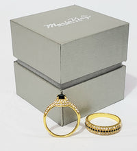 Load image into Gallery viewer, Gold Plated Paved & Oval Sapphire Color CZ Halo Ring with Band, Created for MariaKinz MariaKinz