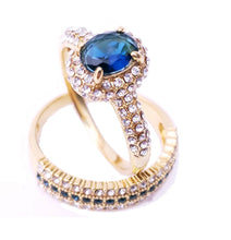 Load image into Gallery viewer, Gold Plated Paved & Oval Sapphire Color CZ Halo Ring with Band, Created for MariaKinz MariaKinz