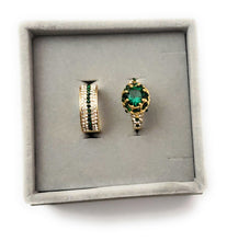 Load image into Gallery viewer, Gold Plated Paved & Round Emerald Color CZ Halo Ring with Band, Created for MariaKinz MariaKinz