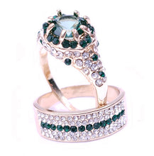 Load image into Gallery viewer, Gold Plated Paved & Round Emerald Color CZ Halo Ring with Band, Created for MariaKinz MariaKinz