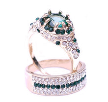 Load image into Gallery viewer, Gold Plated Paved & Round Emerald Color CZ Halo Ring with Band, Created for MariaKinz MariaKinz