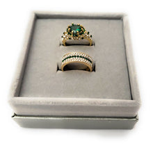 Load image into Gallery viewer, Gold Plated Paved & Round Emerald Color CZ Halo Ring with Band, Created for MariaKinz MariaKinz