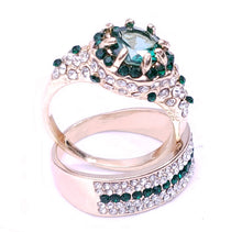 Load image into Gallery viewer, Gold Plated Paved & Round Emerald Color CZ Halo Ring with Band, Created for MariaKinz MariaKinz