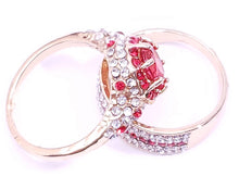 Load image into Gallery viewer, Gold Plated Paved & Round Ruby Color CZ Halo Ring with Band, Created for MariaKinz MariaKinz