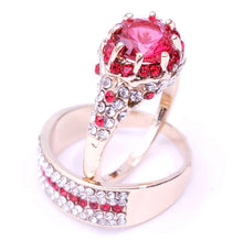 Load image into Gallery viewer, Gold Plated Paved & Round Ruby Color CZ Halo Ring with Band, Created for MariaKinz MariaKinz