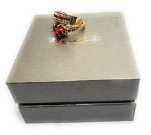 Load image into Gallery viewer, Gold Plated Paved & Round Ruby Color CZ Halo Ring with Band, Created for MariaKinz MariaKinz