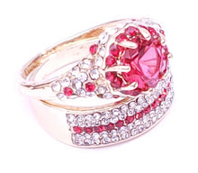 Load image into Gallery viewer, Gold Plated Paved & Round Ruby Color CZ Halo Ring with Band, Created for MariaKinz MariaKinz