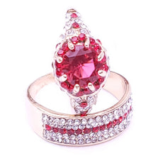 Load image into Gallery viewer, Gold Plated Paved & Round Ruby Color CZ Halo Ring with Band, Created for MariaKinz MariaKinz