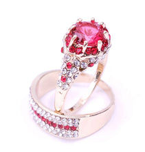 Load image into Gallery viewer, Gold Plated Paved & Round Ruby Color CZ Halo Ring with Band, Created for MariaKinz MariaKinz