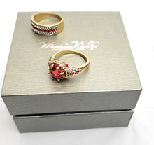 Load image into Gallery viewer, Gold Plated Paved & Round Ruby Color CZ Halo Ring with Band, Created for MariaKinz MariaKinz