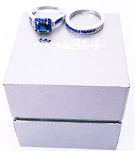Load image into Gallery viewer, Gold Plated Silver Created Sapphire Blue Element Zirconia Antique Ring set MariaKinz