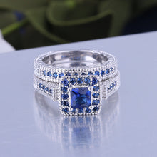 Load image into Gallery viewer, Gold Plated Silver Created Sapphire Blue Element Zirconia Antique Ring set MariaKinz