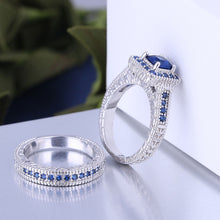 Load image into Gallery viewer, Gold Plated Silver Created Sapphire Blue Element Zirconia Antique Ring set MariaKinz