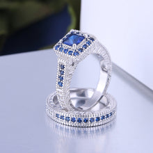 Load image into Gallery viewer, Gold Plated Silver Created Sapphire Blue Element Zirconia Antique Ring set MariaKinz