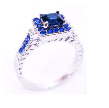 Load image into Gallery viewer, Gold Plated Silver Created Sapphire Blue Element Zirconia Antique Ring set MariaKinz