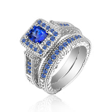Load image into Gallery viewer, Gold Plated Silver Created Sapphire Blue Element Zirconia Antique Ring set MariaKinz