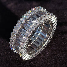 Load image into Gallery viewer, Gold Plated Stainless Steel Simulated Emerald Cut Eternity Band Ring MariaKinz