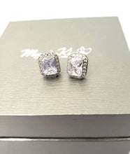 Load image into Gallery viewer, MariaKinz 18K White Gold Plated Diamond Color CZ Emerald Cut Stud Earrings MariaKinz