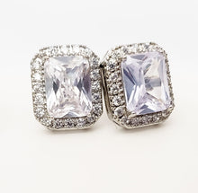 Load image into Gallery viewer, MariaKinz 18K White Gold Plated Diamond Color CZ Emerald Cut Stud Earrings MariaKinz