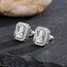 Load image into Gallery viewer, MariaKinz 18K White Gold Plated Diamond Color CZ Emerald Cut Stud Earrings MariaKinz