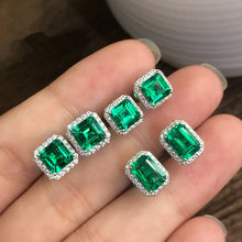Load image into Gallery viewer, MariaKinz 18K White Gold Plated Emerald Color CZ Rectangular Stud Earrings MariaKinz