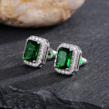 Load image into Gallery viewer, MariaKinz 18K White Gold Plated Emerald Color CZ Rectangular Stud Earrings MariaKinz