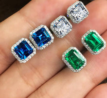 Load image into Gallery viewer, MariaKinz 18K White Gold Plated Emerald Color CZ Rectangular Stud Earrings MariaKinz