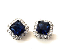 Load image into Gallery viewer, MariaKinz 18K White Gold Plated Sapphire Color CZ Square Stud Earrings MariaKinz