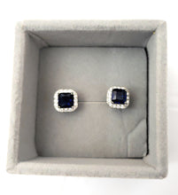 Load image into Gallery viewer, MariaKinz 18K White Gold Plated Sapphire Color CZ Square Stud Earrings MariaKinz