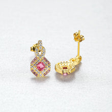 Load image into Gallery viewer, MariaKinz 925 Stamped Gold Plated Created Ruby Cluster Infinity Earrings for Women MariaKinz