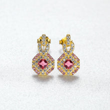Load image into Gallery viewer, MariaKinz 925 Stamped Gold Plated Created Ruby Cluster Infinity Earrings for Women MariaKinz